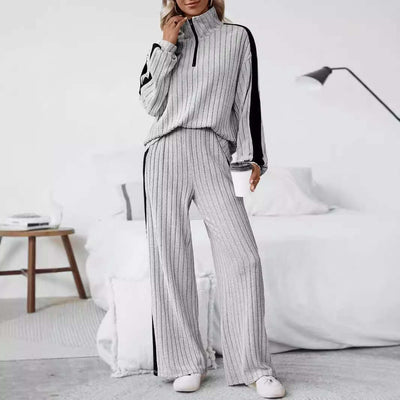 Large Size Casual Suit Women's Sweater Wide Leg Pants Two-piece Set eprolo