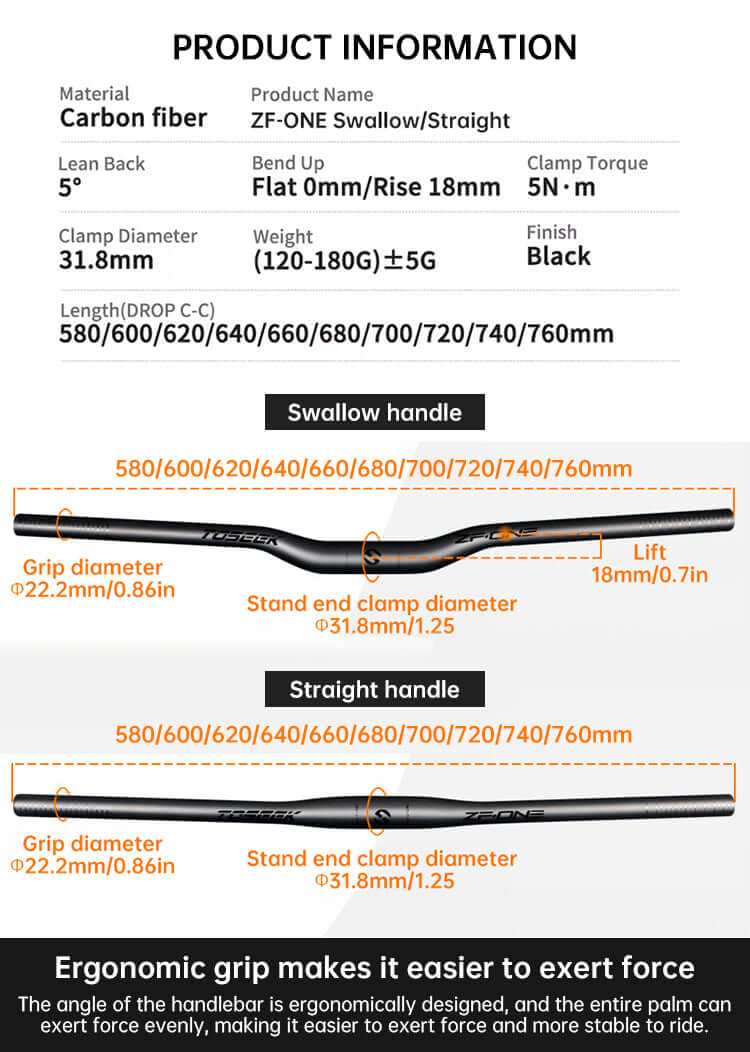 TOSEEK Carbon Fiber MTB Handlebar, 31.8mm, One-piece, Swallow-shaped - Ideal for Mountain Bikes eprolo