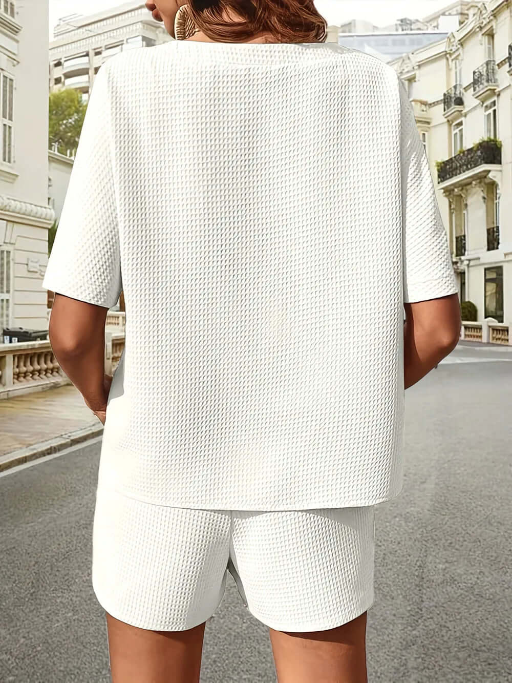 Waffle-Knit Half Sleeve Top and Shorts Set eprolo