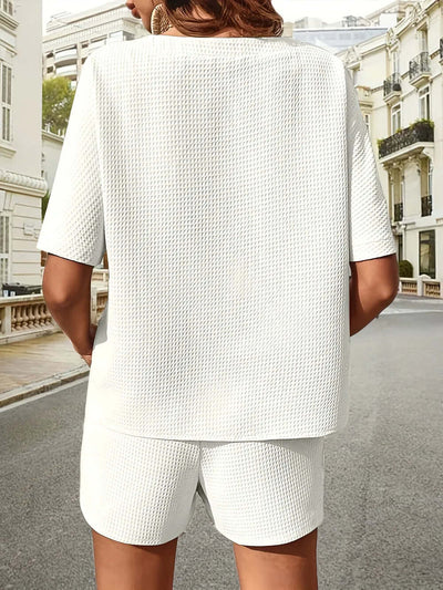 Waffle-Knit Half Sleeve Top and Shorts Set eprolo