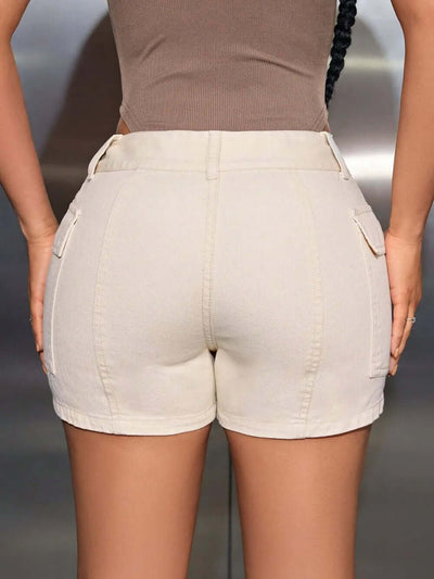 Mid-Rise Waist Denim Shorts with Pockets eprolo