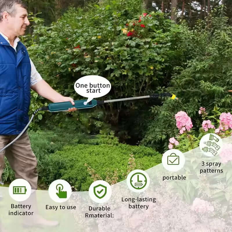2400mAh Portable Electric Sprayer Wand. 3 nozzles, high - pressure, for garden plant watering. eprolo