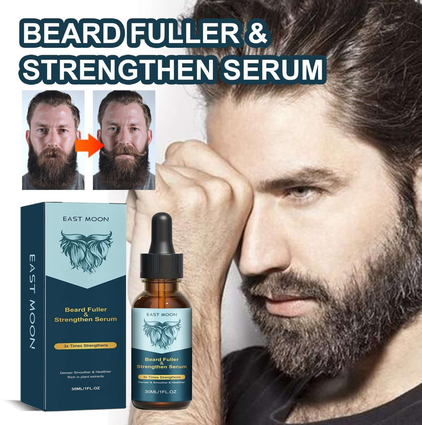 Beard Fuller & Strengthen Serum, Soft And Bright Men's Beard Strong Root Nourishing And Bushy Care Essence eprolo