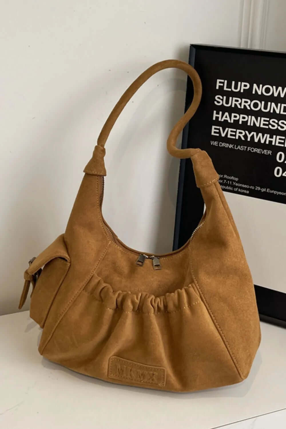 Ruched Suede Handbag with Zipper eprolo