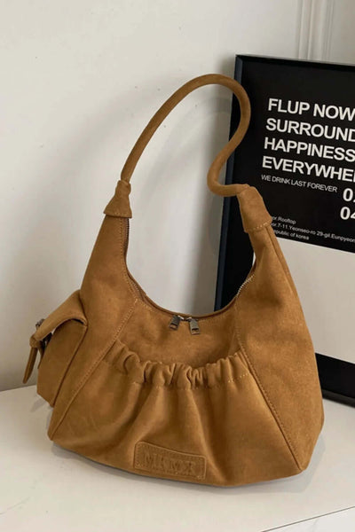 Ruched Suede Handbag with Zipper eprolo