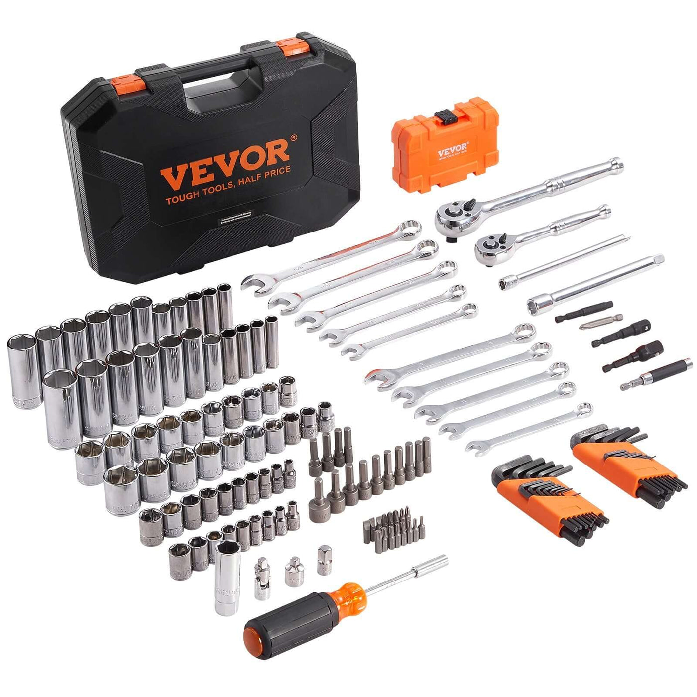 VEVOR 145-piece mechanics tool and socket set with SAE and metric sizes