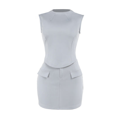 Women's Fashion Bag Cover Top Mid-length Dress Set eprolo