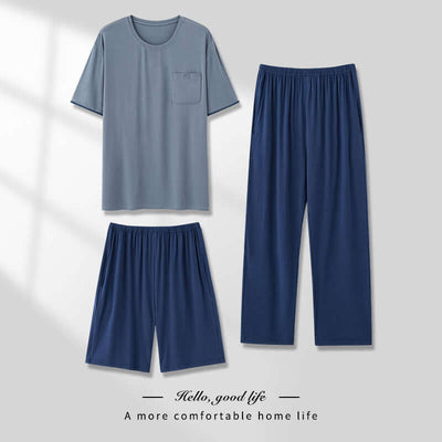 Men's Pajamas Thin Spring And Summer Modal Short-sleeved Trousers Three-piece Home Wear Suit eprolo