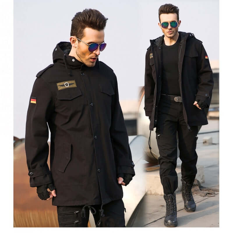 Men's Military Fan Trench Hooded Stand Collar Cotton Coat eprolo