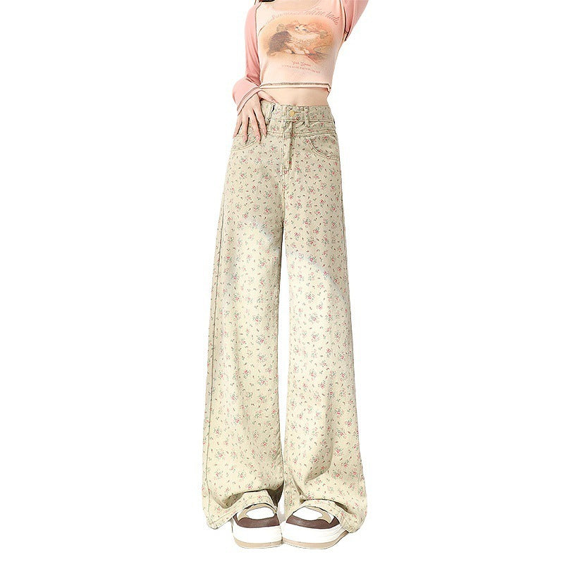 Mint Mambo Green Floral Jeans For Women eprolo