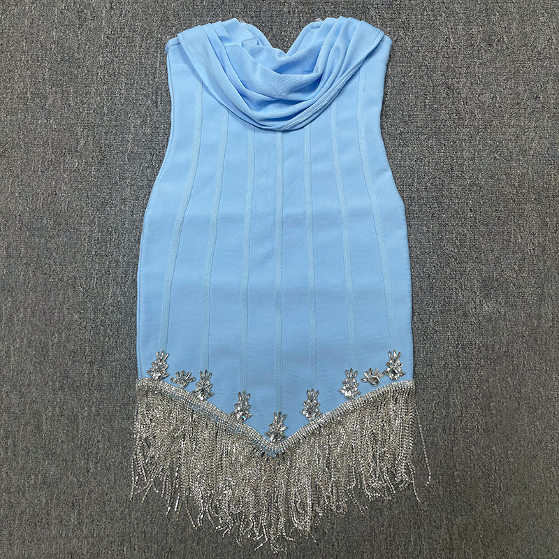 Tassel Tube Top Pile Collar Temperament Bandage Women's Clothing Dress eprolo