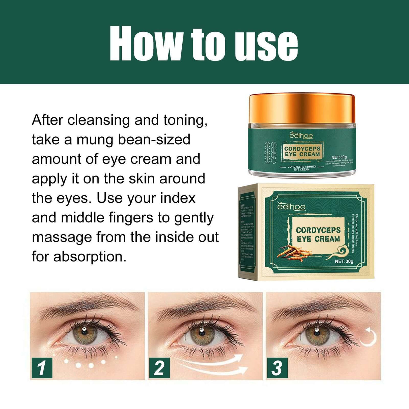 Cordyceps Eye Cream, Anti-wrinkle Hydrating Brightening Care Eye Cream eprolo