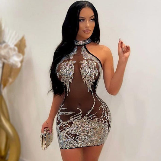 Women's Tight-fitting Mesh Hot Drill Dress eprolo
