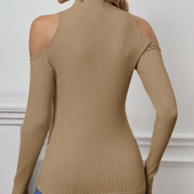 Women's Solid Color Long Sleeved Off Shoulder Zipper Design Slim Fit Home Clothing Top eprolo