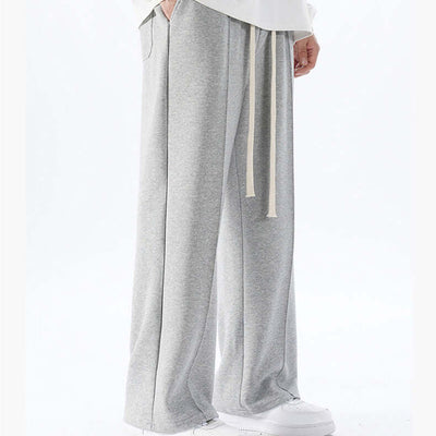 Loose tide brand wide-leg straight pants in flower ash color with pleat stitching and an elastic waistband.