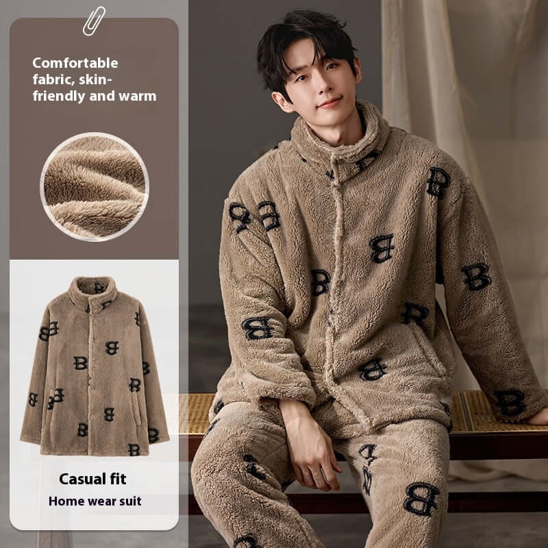 Men's Pajamas Plus Size Long Sleeve Warm Loungewear Suit eprolo