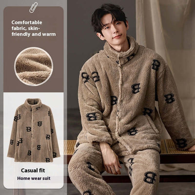 Men's Pajamas Plus Size Long Sleeve Warm Loungewear Suit eprolo