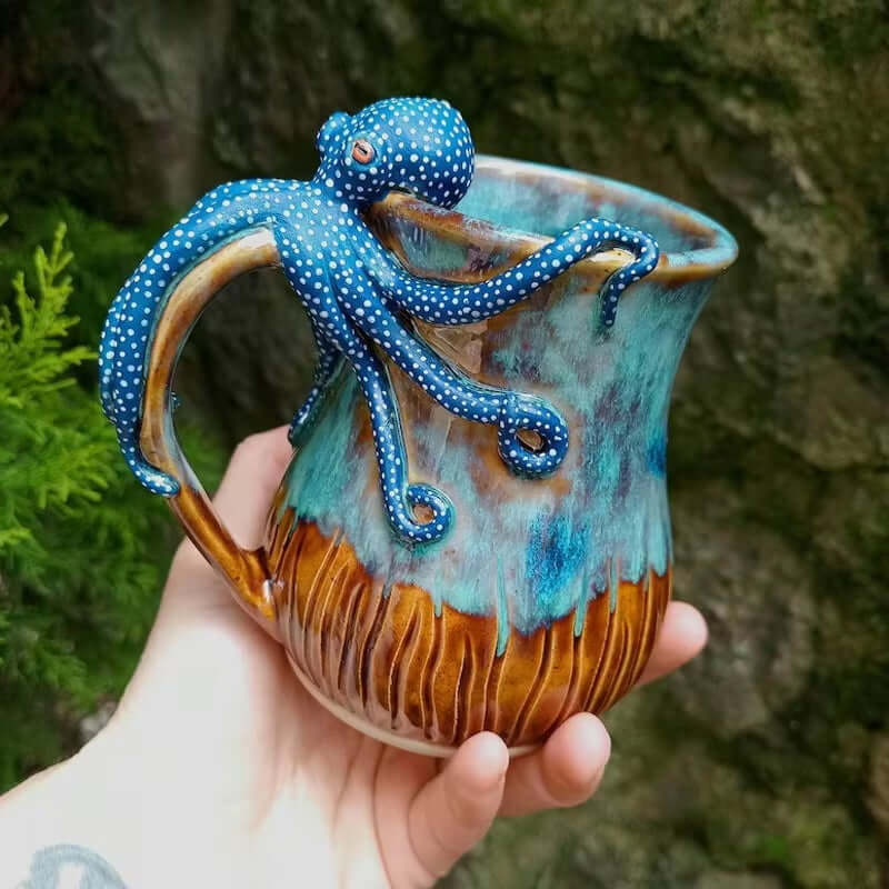 Handmade Deep Blue Octopus Mug. For Hot & Cold Drinks eprolo