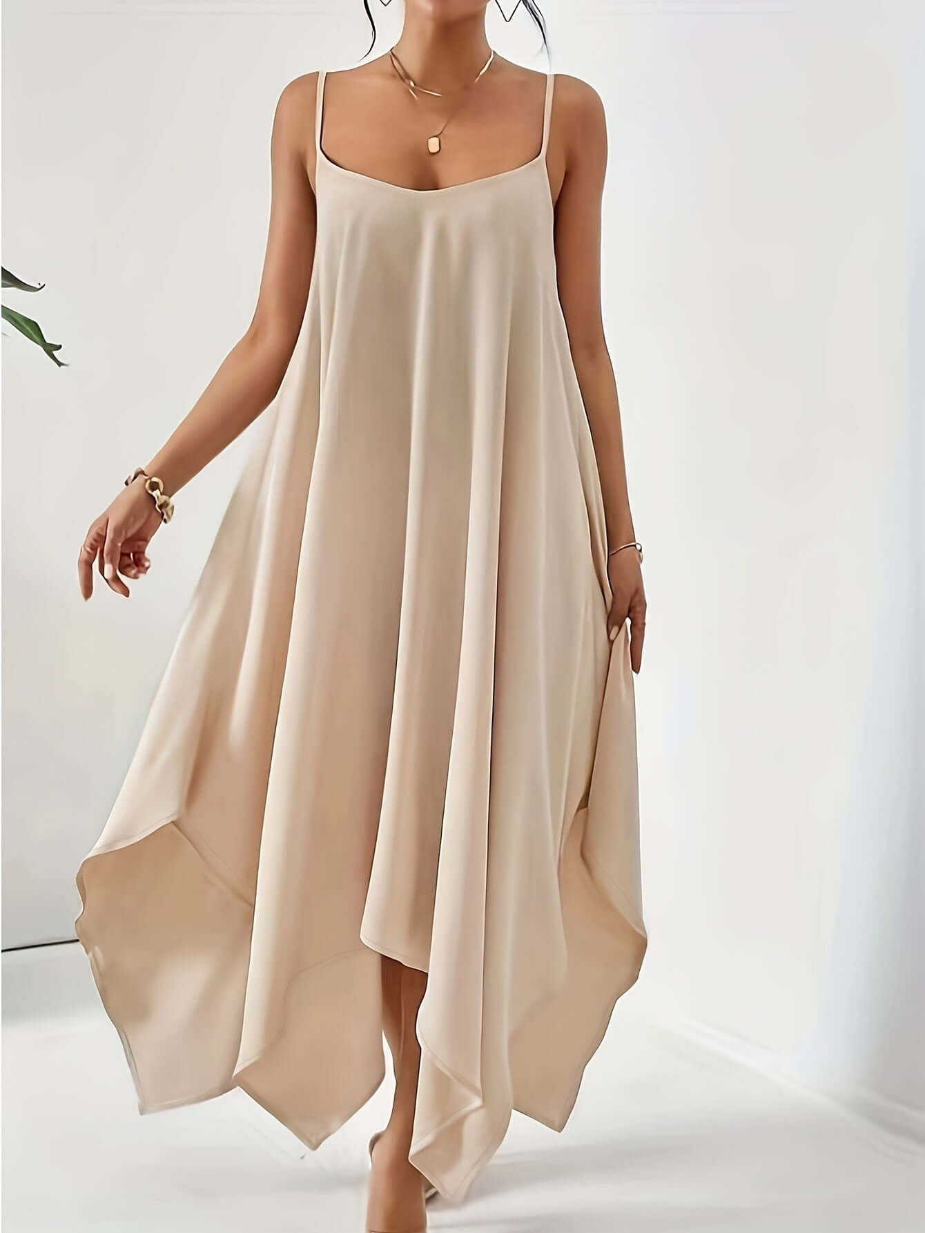 Fashion Solid Color Sling Backless Irregular Sleeveless Loose Dress eprolo