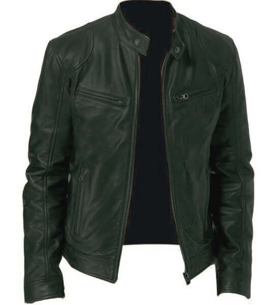 Men's Zip Cardigan PU Leather Jacket With Stand Collar eprolo