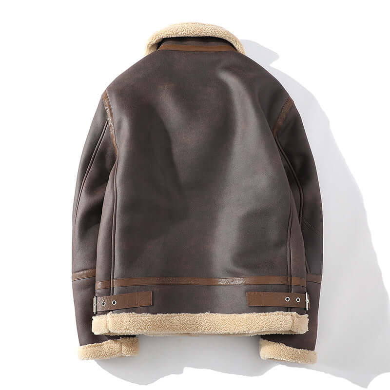 Men's brown polo collar jacket with fur lining, thickened and perfect for winter, featuring regular sleeves.