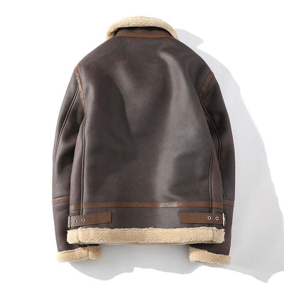 Men's brown polo collar jacket with fur lining, thickened and perfect for winter, featuring regular sleeves.