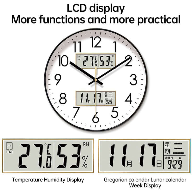 2025 New 10/12/14 - inch Electronic Calendar Wall Clock. Monitors temp & humidity. Dual - display. Mute. Quartz movement. eprolo