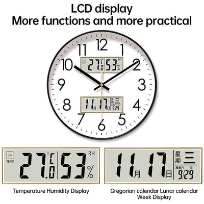 2025 New 10/12/14 - inch Electronic Calendar Wall Clock. Monitors temp & humidity. Dual - display. Mute. Quartz movement. eprolo