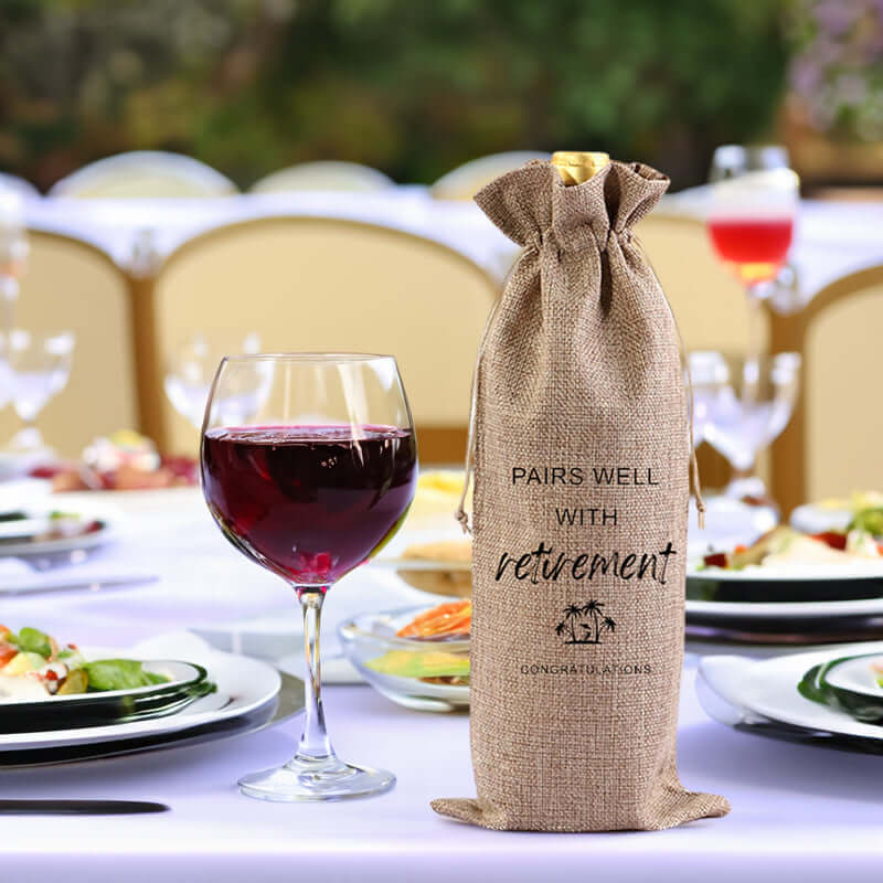 Red Wine Bag for Retirement Celebration: Party Wine Packaging Bag, Imitation Linen Drawstring Pouch, Gift Bag eprolo