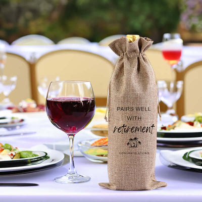Red Wine Bag for Retirement Celebration: Party Wine Packaging Bag, Imitation Linen Drawstring Pouch, Gift Bag eprolo