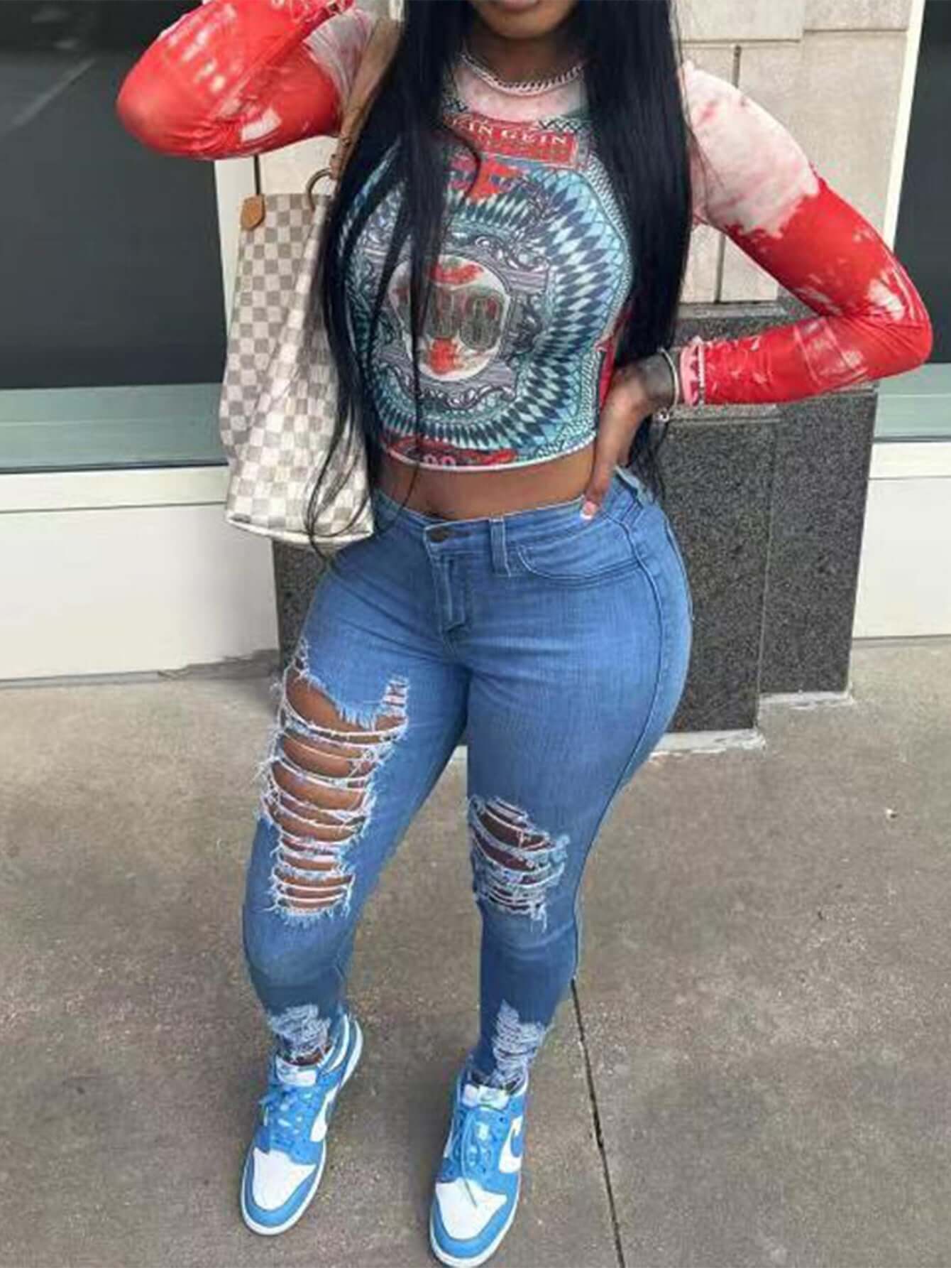 Ripped Denim Skinny Pants Women Dropshipman