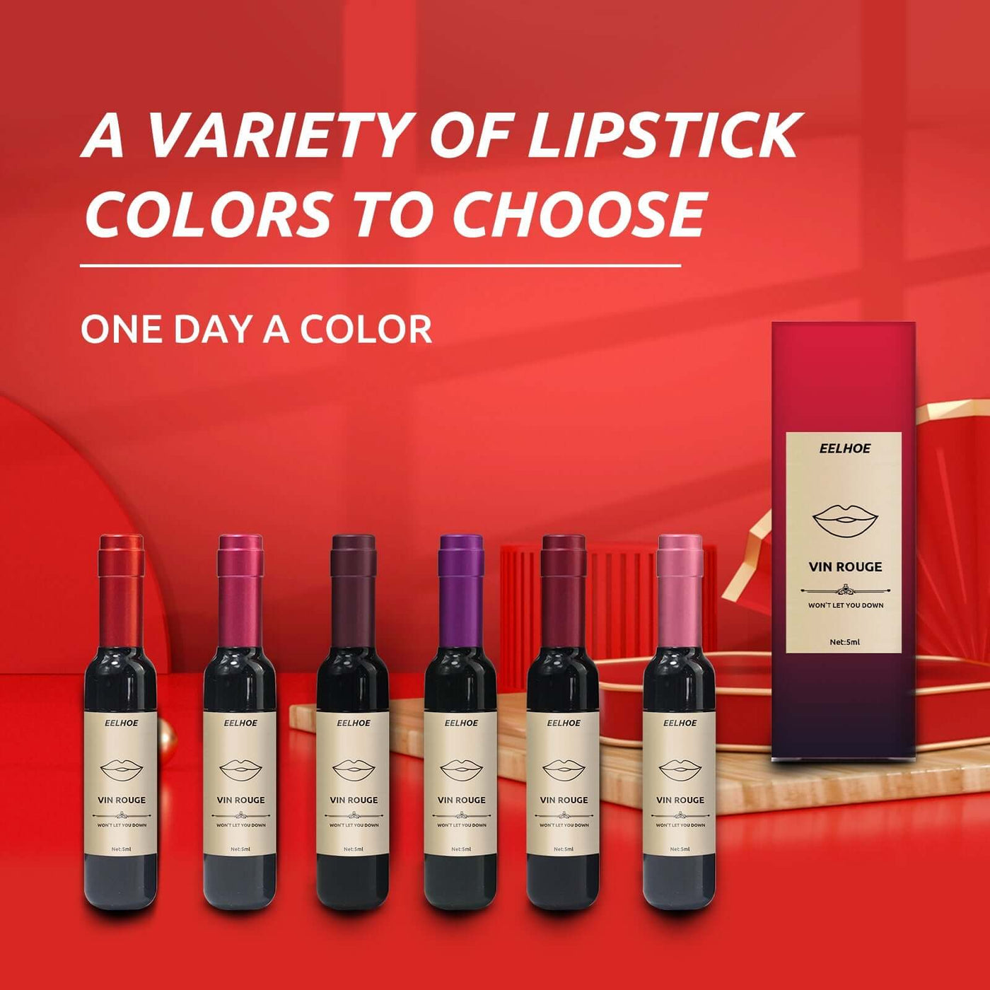 Vin Rouge Lip Tint, Non-Stick Cup Color Development Portable Waterproof Non-Fading Moisturizing Red Wine Bottle Lip Glaze eprolo