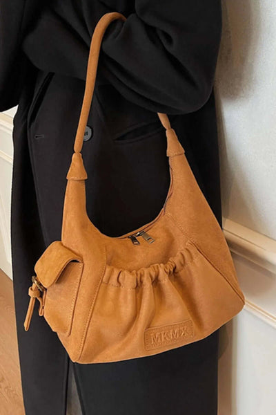 Ruched Suede Handbag with Zipper eprolo