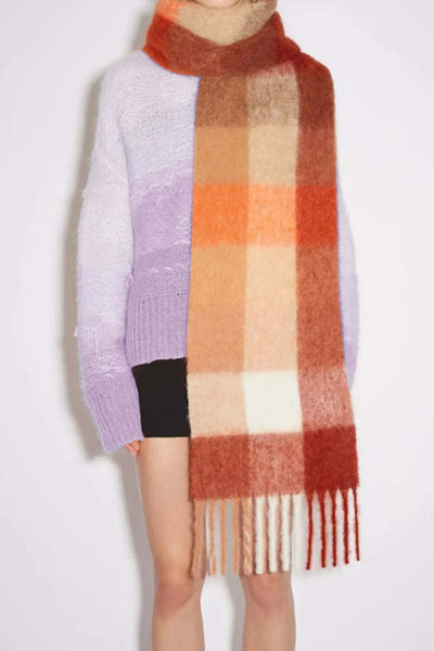 Thermal Fringe Contrast Plaid Scarf eprolo