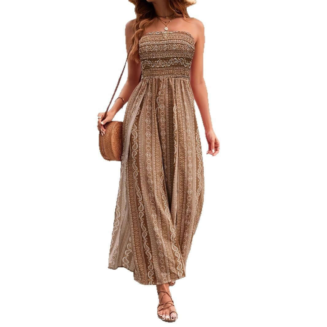 Stomach Blanket Ethnic Style Tube Top Wide Leg Jumpsuit eprolo