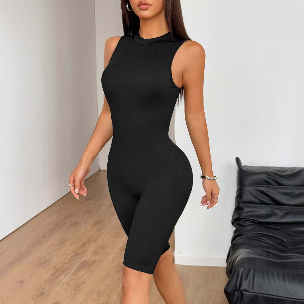 Sports style high elasticity solid color shorts jumpsuit eprolo