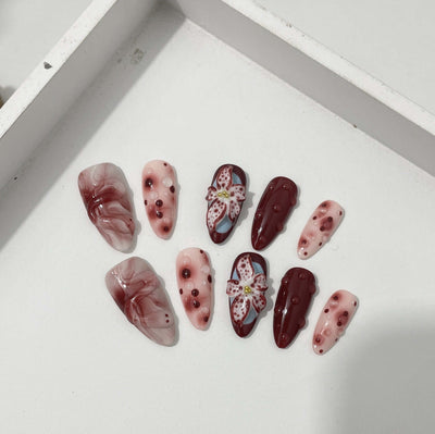 Blooming Hand-painted Three-dimensional Carved White High-grade Mid-length Manicure eprolo