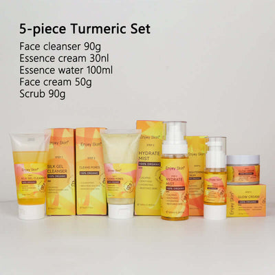 5pcs Natural Organic Vegan Facial Anti Acne Serum Skincare Cream Face Care Whitening Tumeric Skin Care Set eprolo