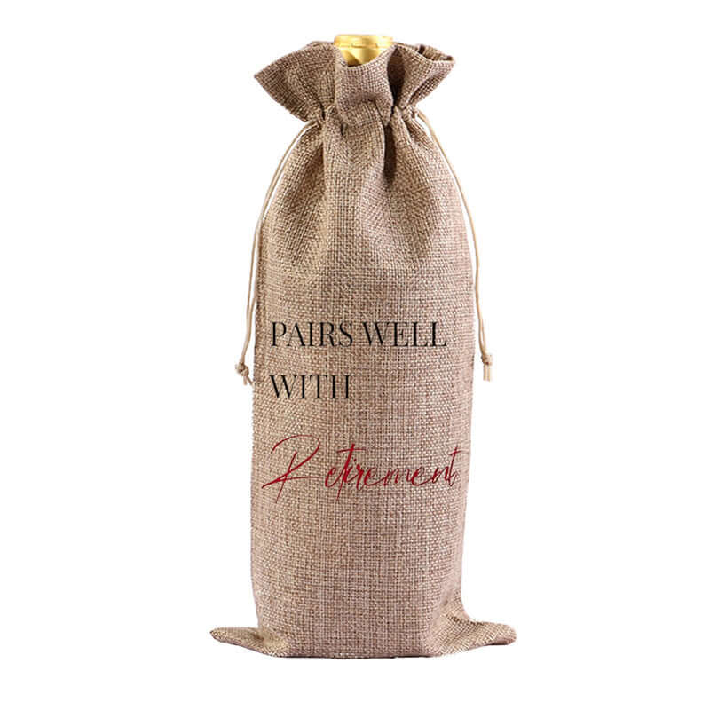 Red Wine Bag for Retirement Celebration: Party Wine Packaging Bag, Imitation Linen Drawstring Pouch, Gift Bag eprolo