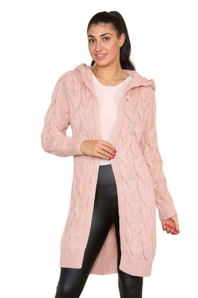 Knitted Cables Hooded Long Over Sized Cardigan eprolo