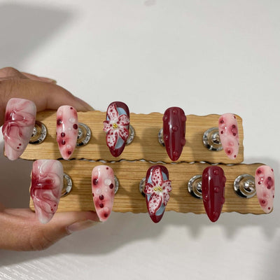 Blooming Hand-painted Three-dimensional Carved White High-grade Mid-length Manicure eprolo