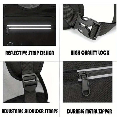 Adjustable reflective chest bag vest with breathable mesh for running and cycling