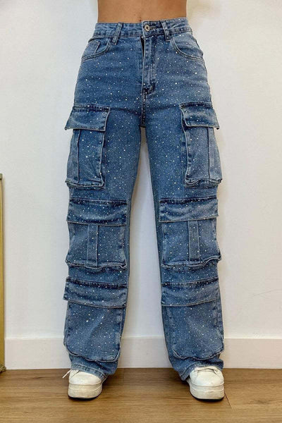 Women's Casual Jeans With Pockets And Diamonds Overalls Dropshipman