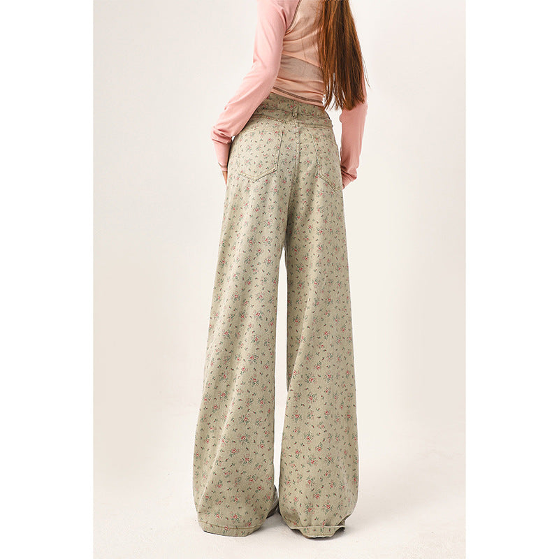 Mint Mambo Green Floral Jeans For Women eprolo