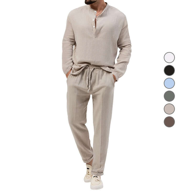 Solid Color Casual T-shirt Long Sleeve Shirt Trousers Suit eprolo