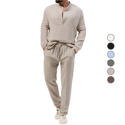 Solid Color Casual T-shirt Long Sleeve Shirt Trousers Suit eprolo