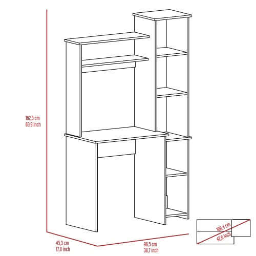 Desk, Five Shelves, Two Superior Shelves, White eprolo