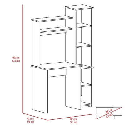 Desk, Five Shelves, Two Superior Shelves, White eprolo