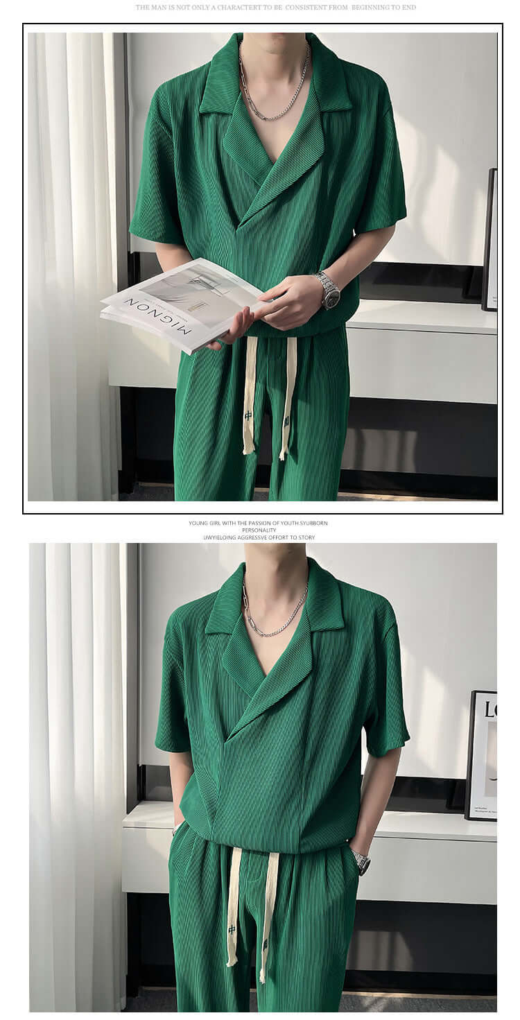 Summer Thin Ice Silk Shirt Outfit Men's Leisure Sports Two-piece Set eprolo