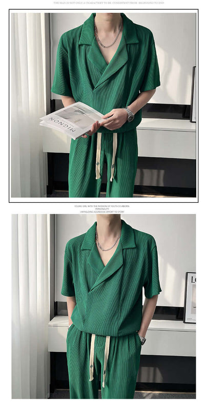 Summer Thin Ice Silk Shirt Outfit Men's Leisure Sports Two-piece Set eprolo